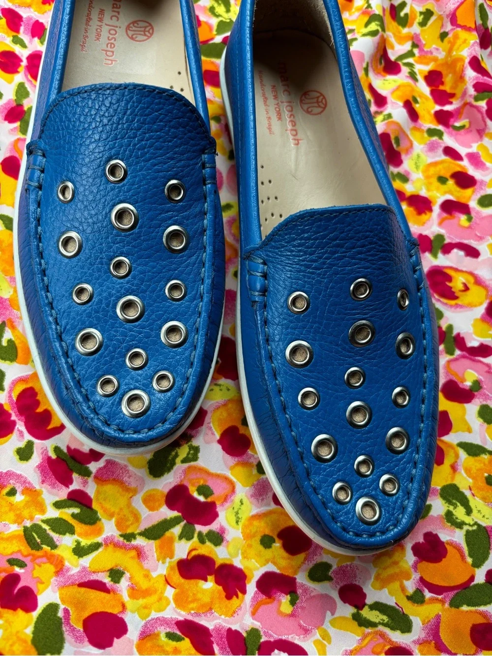Marc Joseph Blue Leather Grommet Loafers for kids